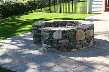 Fire Pit with Opening for Cooking, Stone Patio and Landscaping by New View