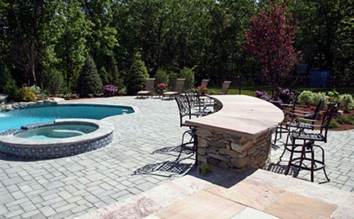 Curved Bar, Pool with Spa, Patio and Landscape by New View