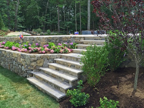 Travertine Steps with Stone Retaining Walls and Landscape by New View