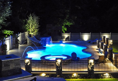 Free Form Pool with Fountains& Lighting by New View