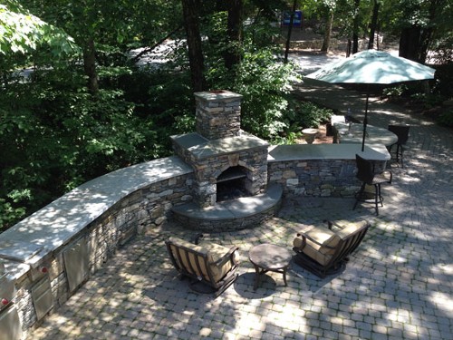 Fireplace and Stone Bar at Hopkinton Stone and Garden by New View