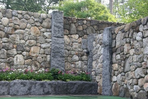 Granite Posts with Granite Block Wall and Granite Planter by New View