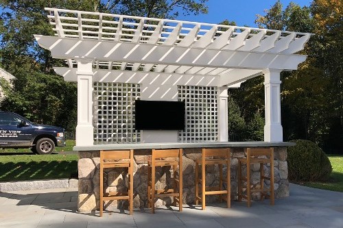 Stone Bar with Pergola and Patio by New View